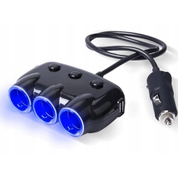 Rozgałęziacz zapalniczki z włącznikami + 2 x USB