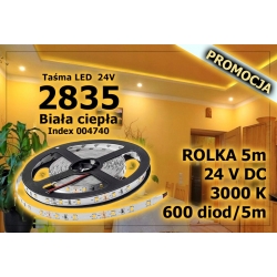 Taśma LED Premium 2835 3000K 5m 600diod 24V
