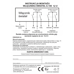 Automat włącznik świateł A-100 homologacja E20 produkt polski Altimplus
