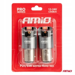 Żarówki LED CANBUS seria PRO BAY15D P21/5W SMD czerwona 12V 24V AMIO-03586