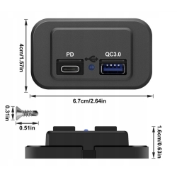 Ładowarka USB do zabudowy Podwójne gniazdo ładowarki PD USB-C12V