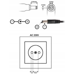 Zasilacz impulsowy wtyczkowy 12V/2,0A DC 2,1/5,5 (005352)
