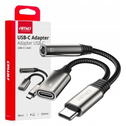 Adapater rozgałęźnik USB-C na USB-C + Mini Jack 3.5mm 10cm AMIO-04295