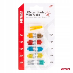 Bezpieczniki samochodowe mini z diodą LED 10 szt. AMIO-04340