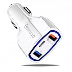 Szybka ładowarka samochodowa 2x USB 1x Type-C Quick Charge 3.0 (IN394)