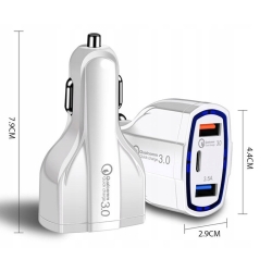 Szybka ładowarka samochodowa 2x USB 1x Type-C Quick Charge 3.0 (IN394)