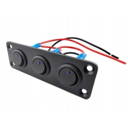 Przełączniki 3x ON-OFF 12V niebieskie, ramka aluminiowa 103x40mm zestaw
