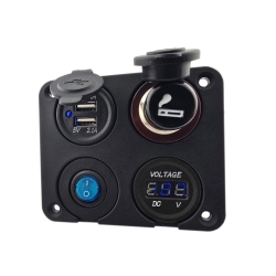 Ładowarka USB niebieska 2x 5V 2.1A + zapalniczka + woltomierz + przełącznik