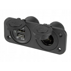 Gniazdo zapalniczki + gniazdo ładowarka 2 x USB