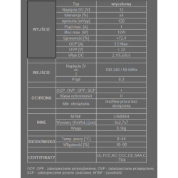 Zasilacz impulsowy wtyczkowy 12V/1,0A DC 2,1/5,5